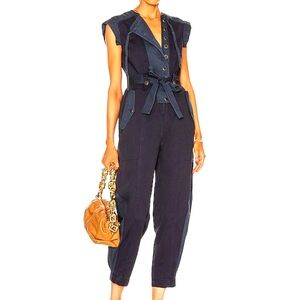Ulla Johnson Valentine Jumpsuit Size 0 Blue/Midnight Patchwork Cotton